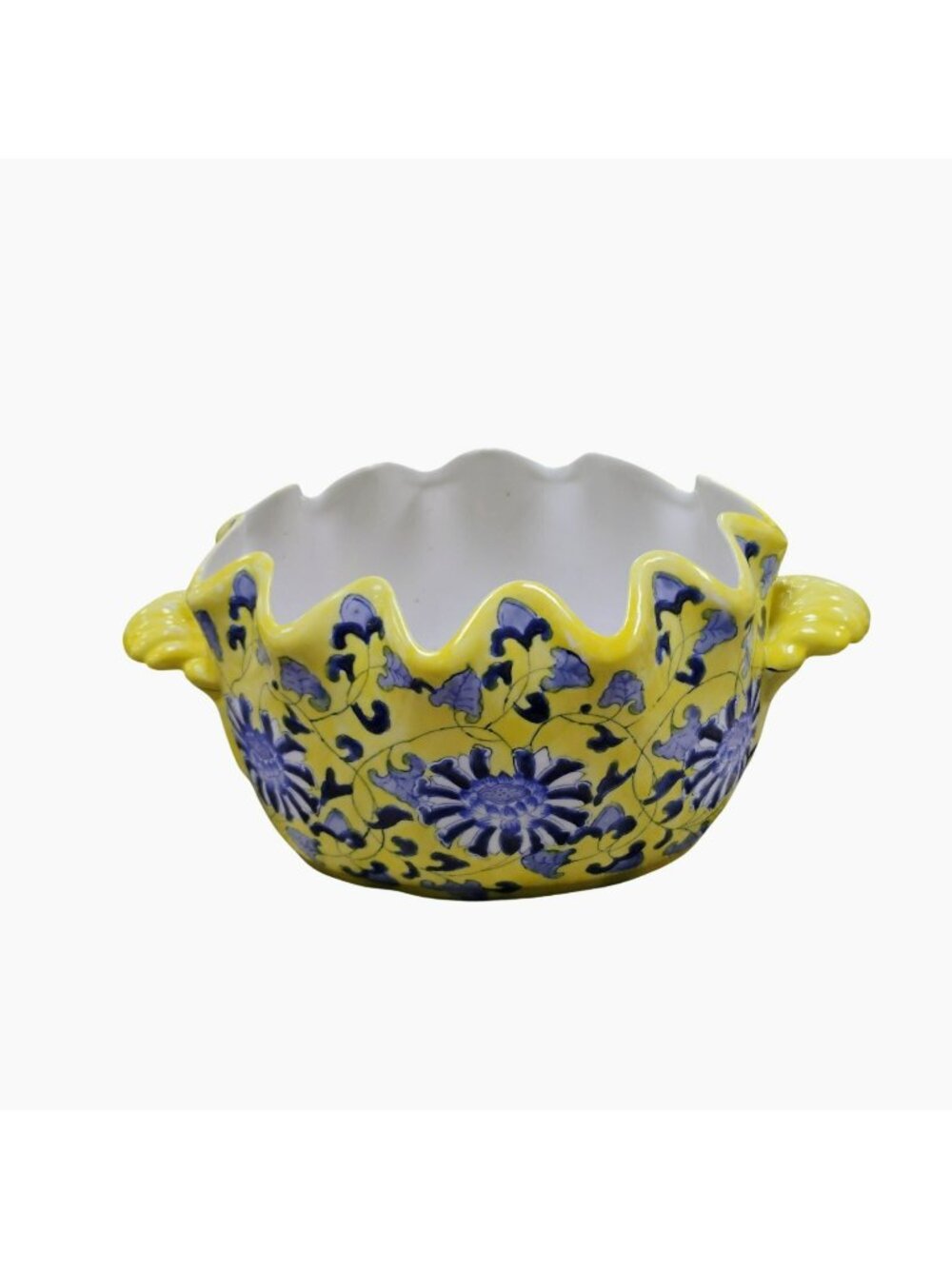 Vintage Andrea by Sadek Chinoiserie Footbath Bowl, Yellow Blue Porcelain Planter